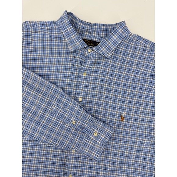 Polo Ralph Lauren Other - Polo Ralph Lauren Shirt Mens 5XB Blue Plaid Stretch Oxford Plaid Button Up